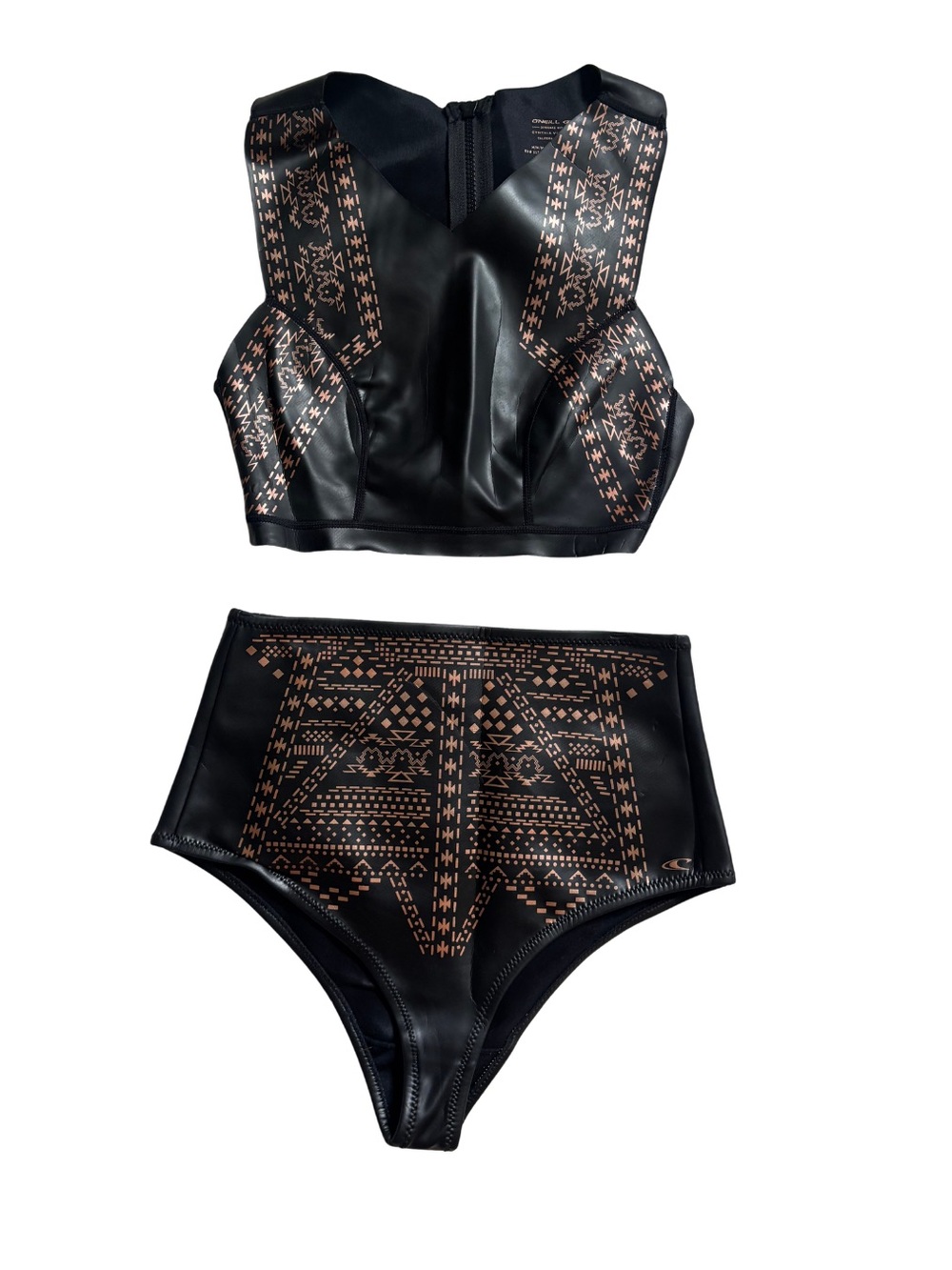 O'Neill Black Two-Piece Swim Set with Copper Geometric Print